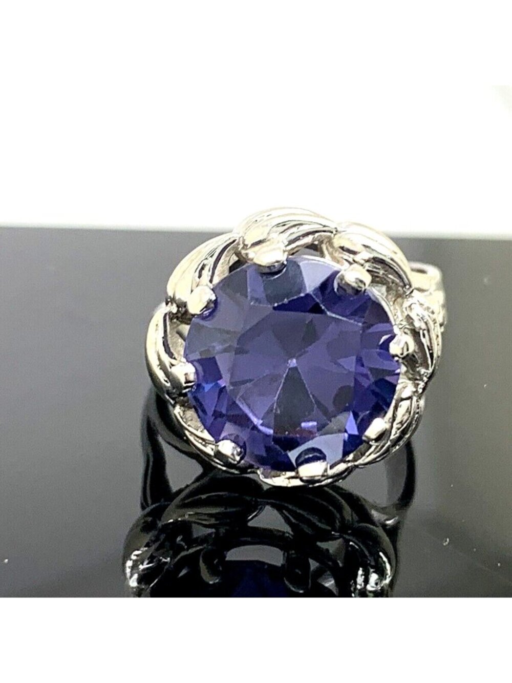 Blue Purple Gemstone Cocktail Ring Karbra 14k White Gold Women's Estate Size 6.5